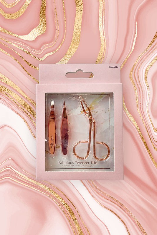 Thistle Celavi 3 Piece Rose Gold Tweezer Set Tweezers