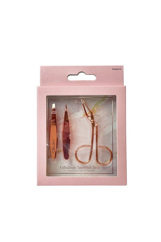 Light Pink Celavi 3 Piece Rose Gold Tweezer Set Tweezers