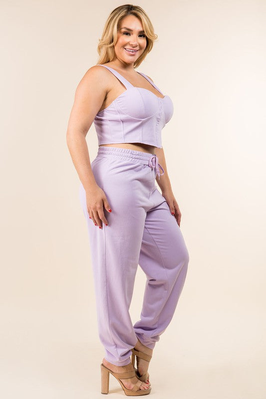 Antique White KeKe Lavender Plus Size Corset and Jogger Set Set