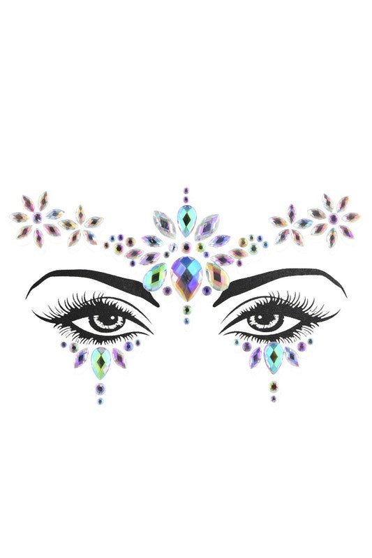 White Smoke Carnival Queen Rhinestone Face Stickers Costume & Stage Makeup