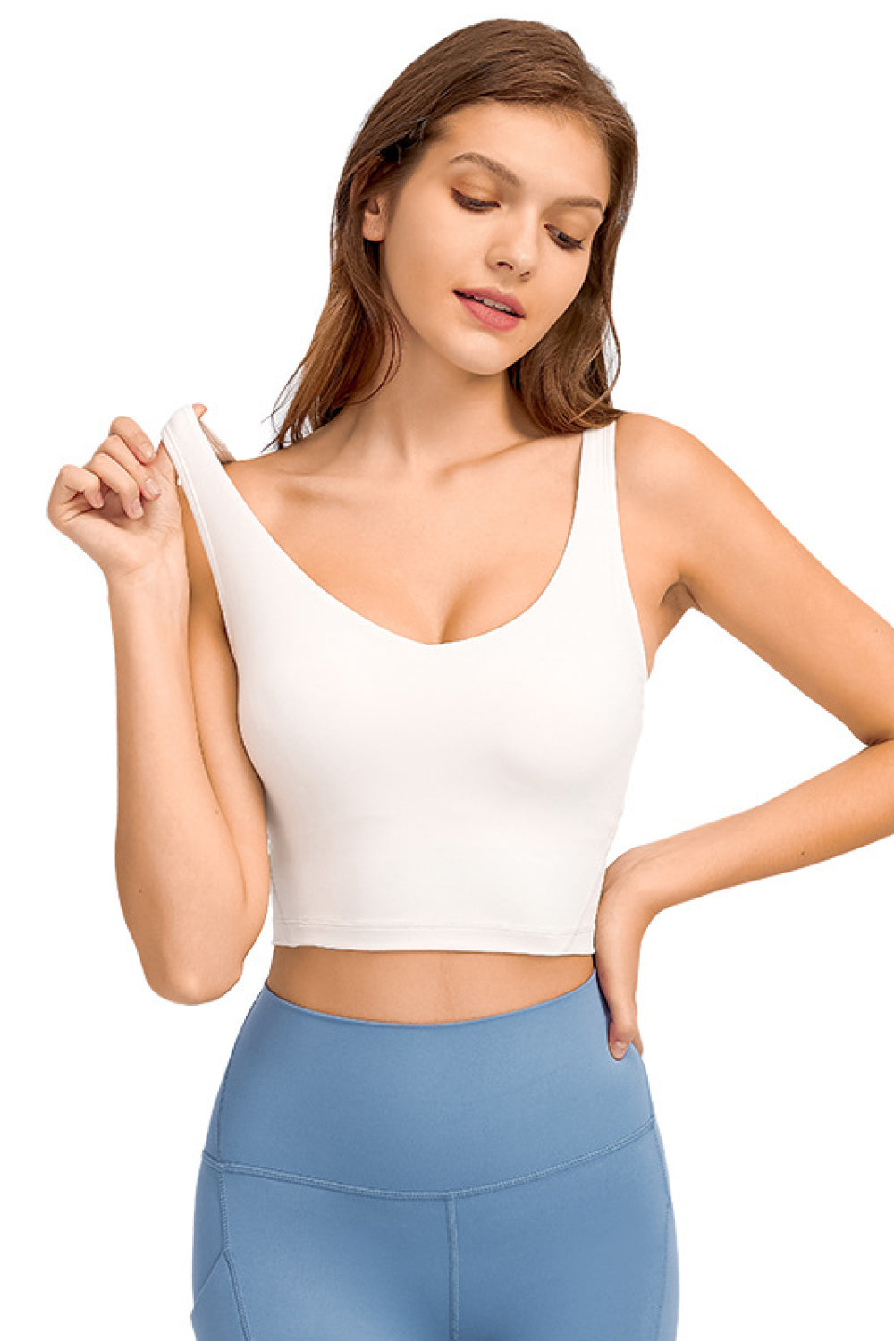 Light Gray Deep V-Neck Crop Sports Bra Clothes