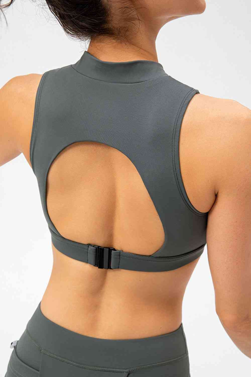 Dark Slate Gray Go Hard Full Size Cropped Cutout Back Zipper Front Active Tank Top activewear