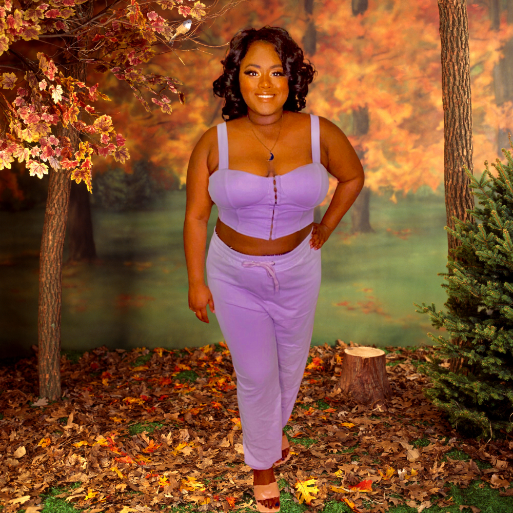 Dark Slate Gray KeKe Lavender Plus Size Corset and Jogger Set Set