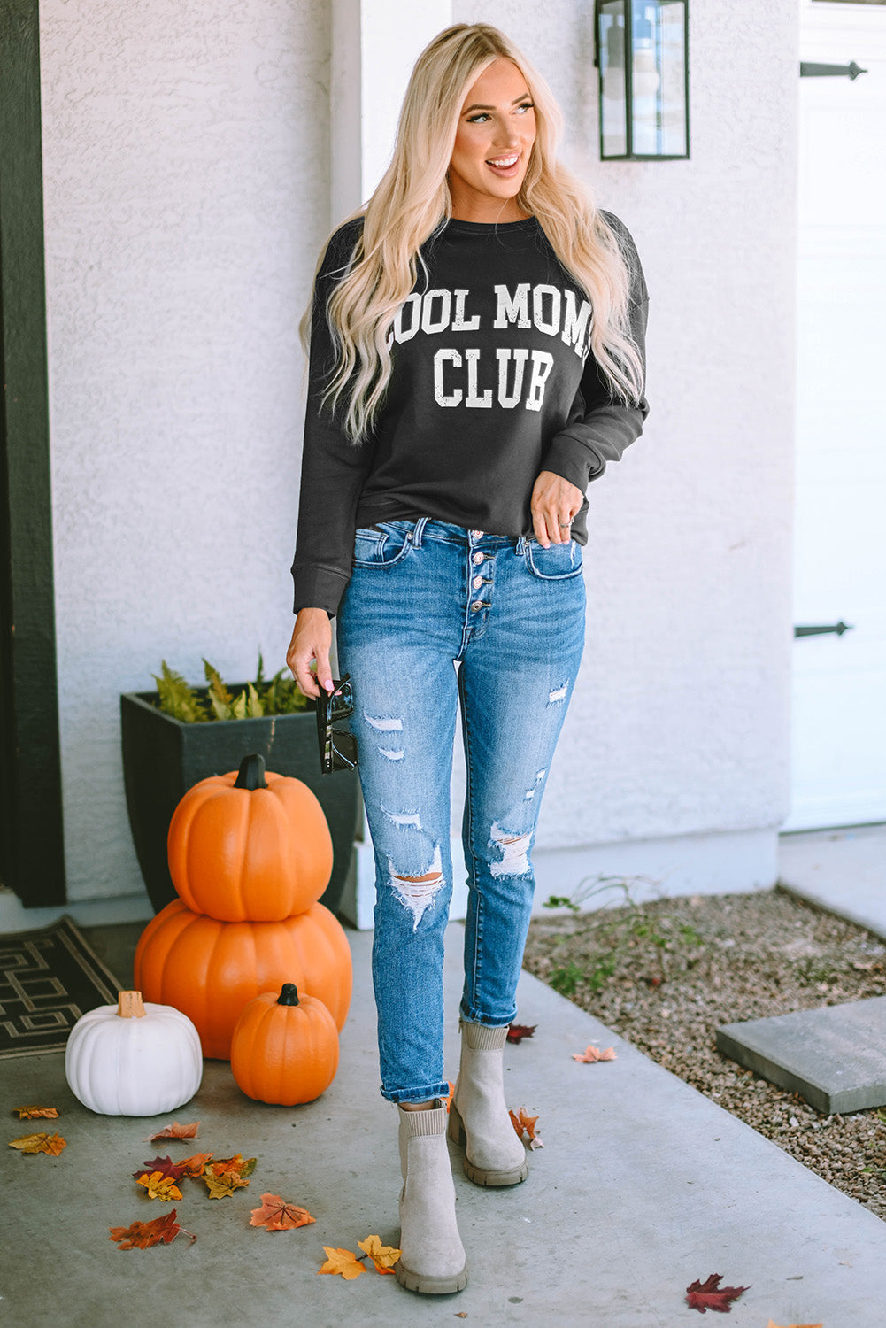 Light Gray COOL MOM CLUB Round Neck Short Sleeve Sweatshirt Sweatshirts