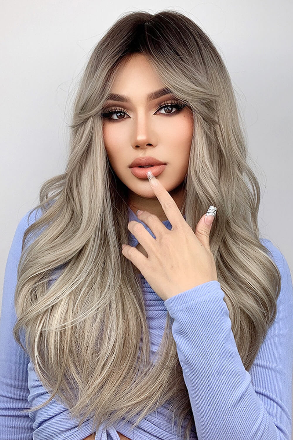 Gray Full Machine Long Wave Wigs 26'' Wigs