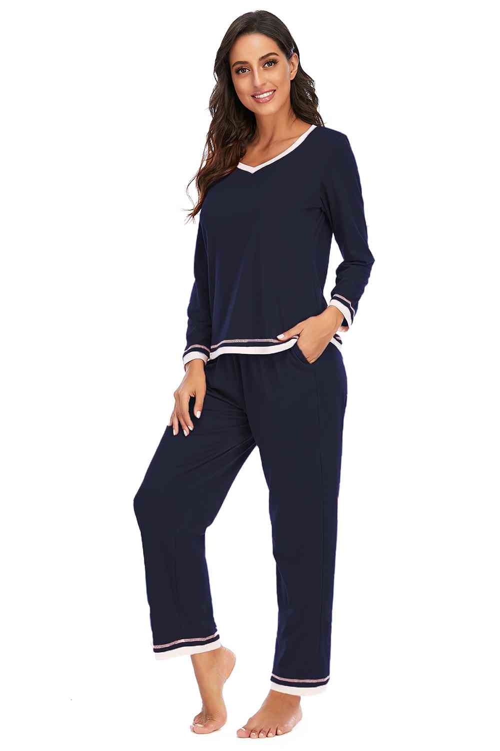 Dark Slate Gray V-Neck Top and Pants Lounge Set Loungewear
