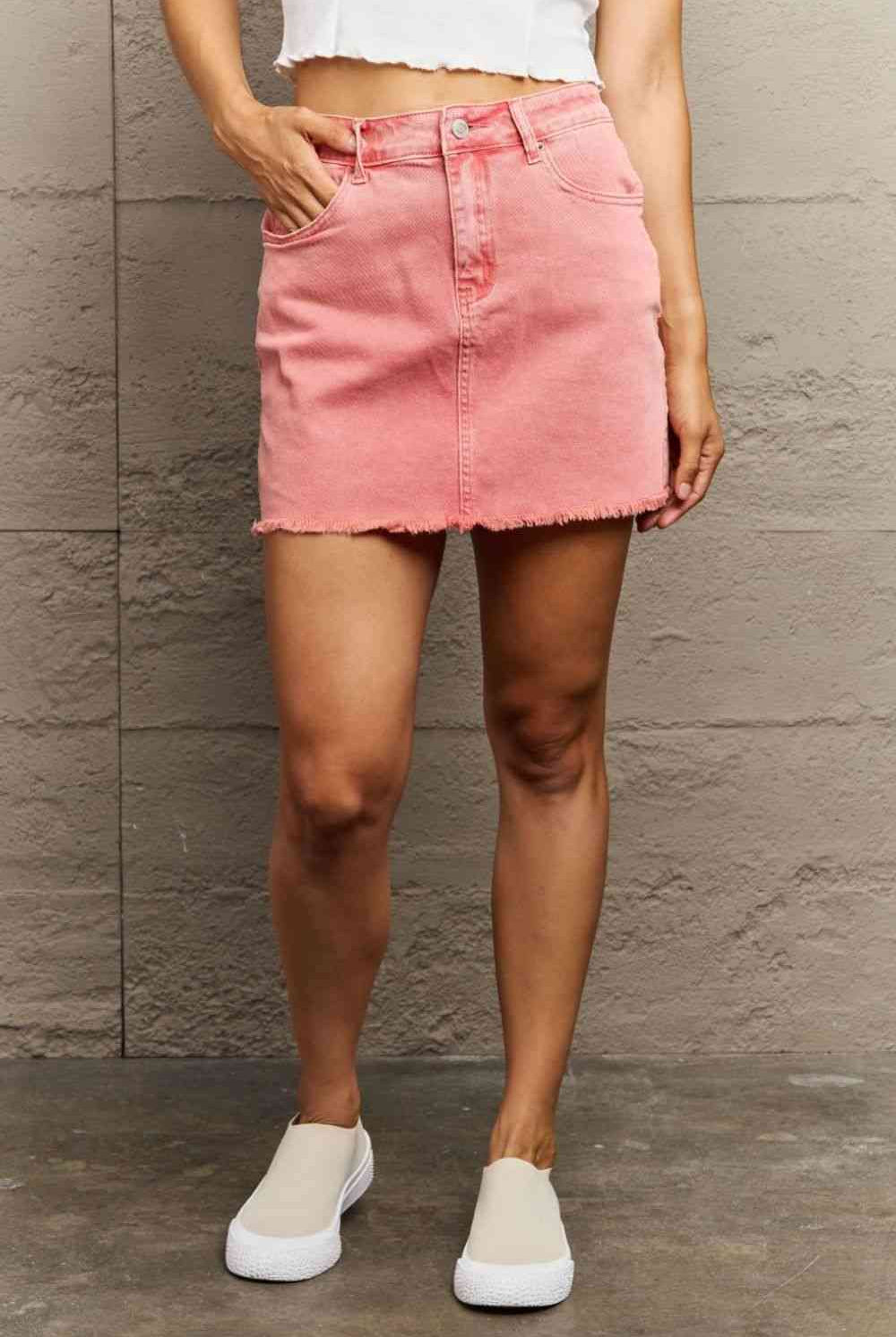 Dim Gray Zenana 90's Vibe Acid Wash Frayed Hem Skirt Skirts