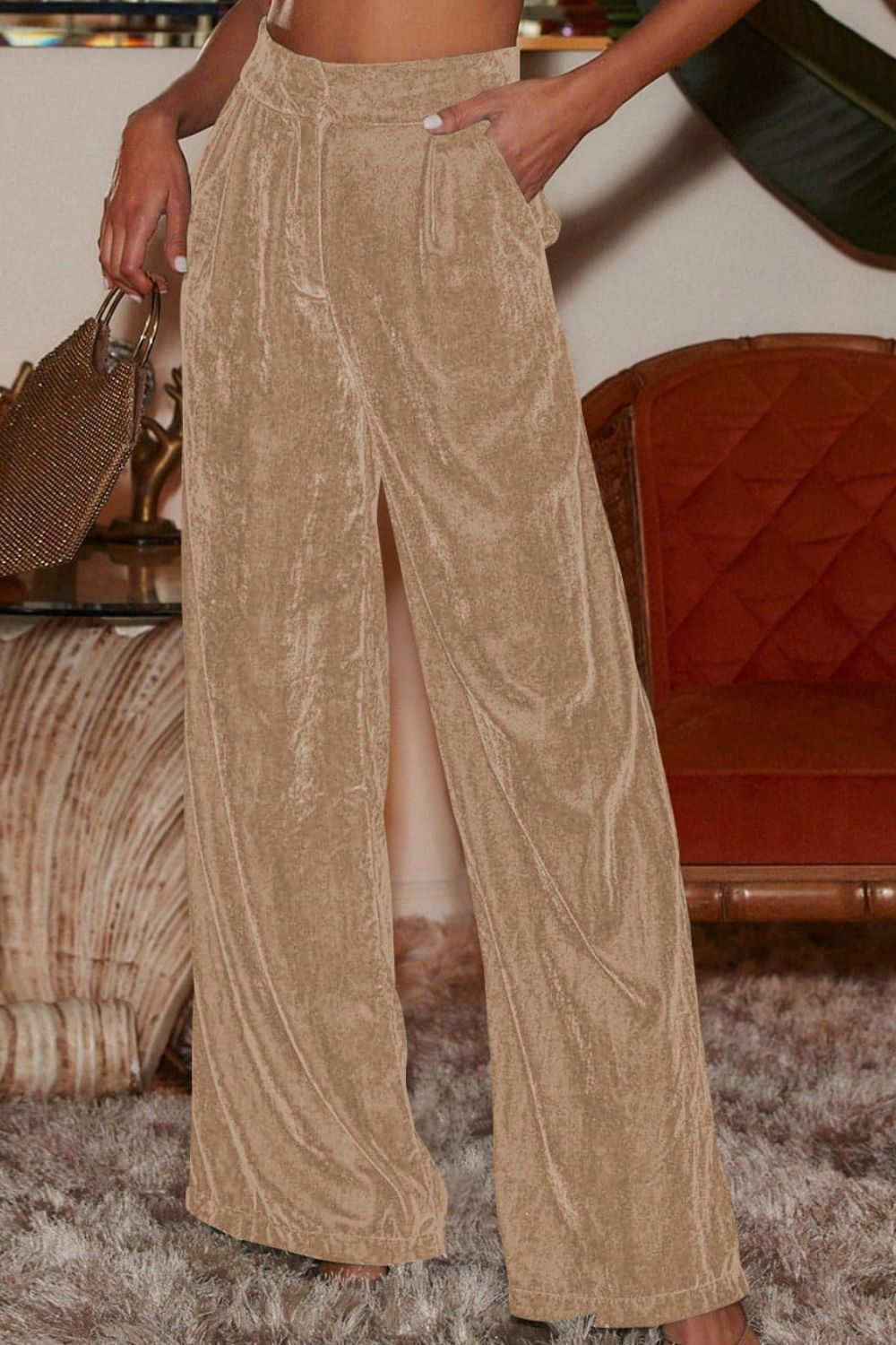 Dim Gray Loose Fit High Waist Long Pants with Pockets Clothes