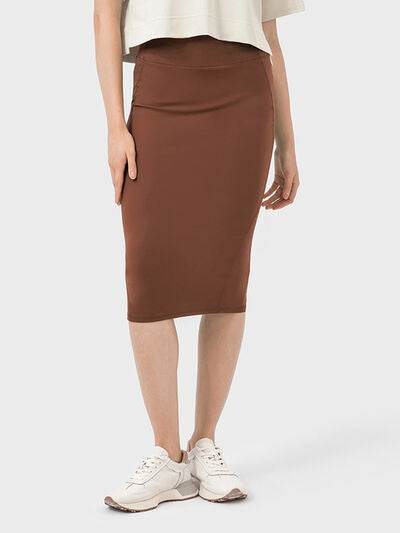 Saddle Brown Slit Wrap Active Skirt activewear