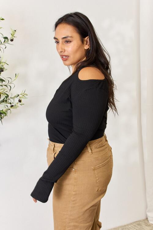 Light Gray Love Always Finds You Full Size Ribbed Surplice Cold Shoulder Top New Year Looks