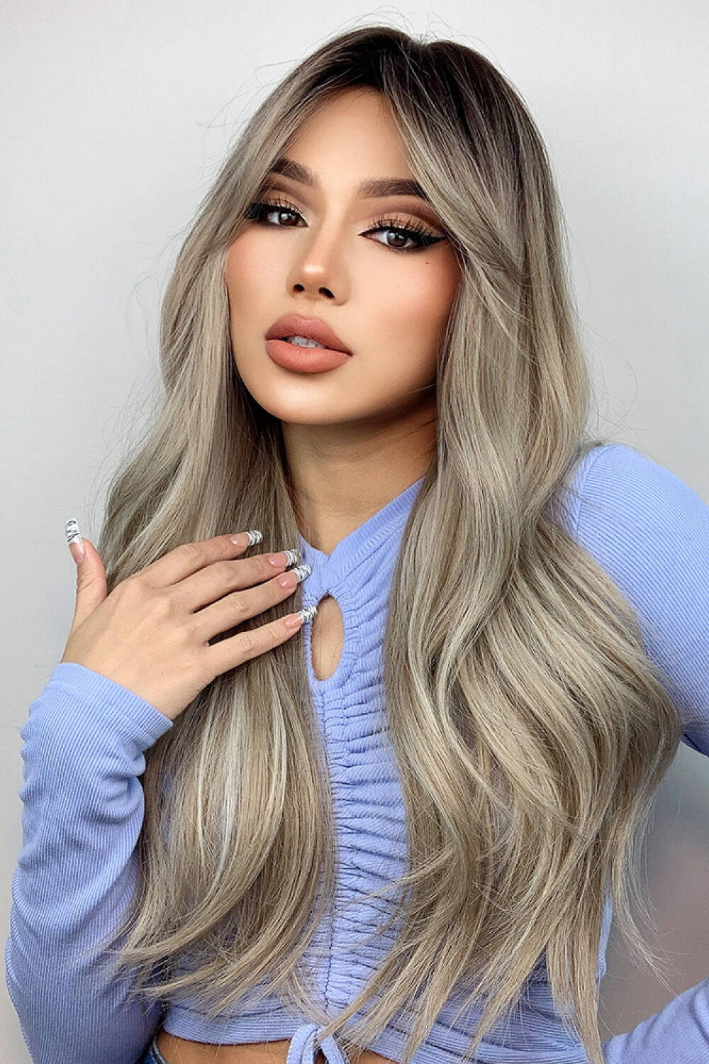 Gray Full Machine Long Wave Wigs 26'' Wigs