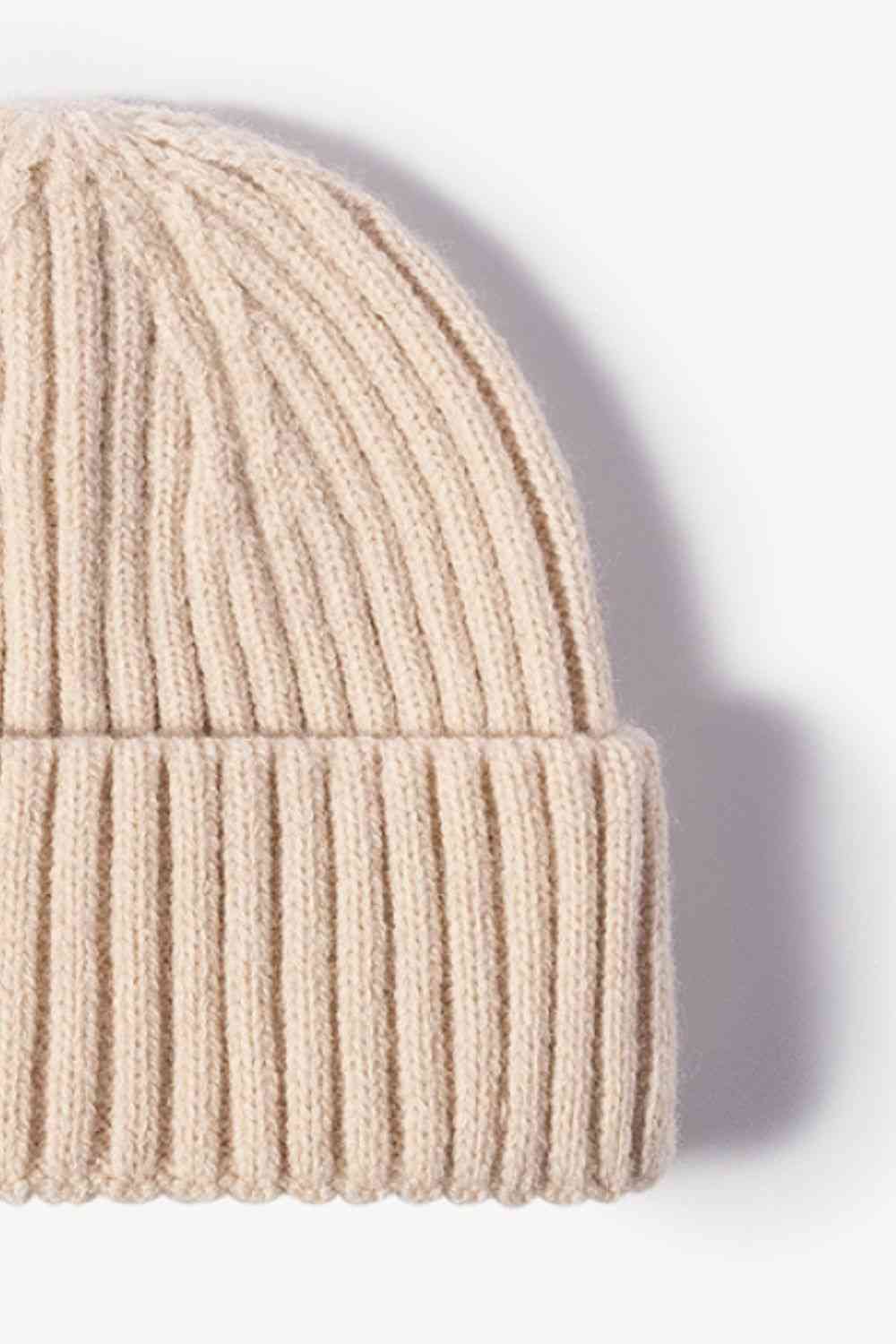 Light Gray Rib-Knit Cuff Beanie Winter Accessories