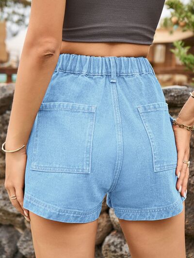 Dark Gray High Waist Denim Shorts with Pockets Denim