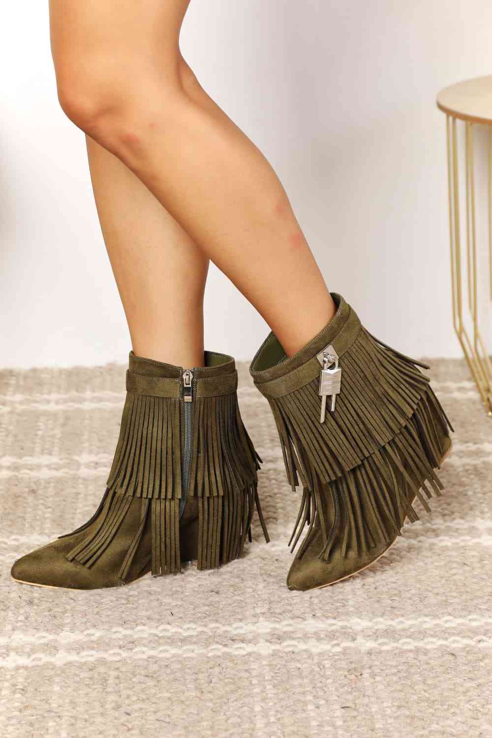 Light Gray Legend Women's Tassel Wedge Heel Ankle Booties Gifts