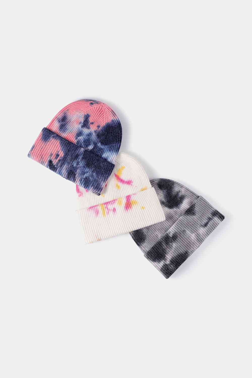 Lavender Tie-Dye Cuffed Rib-Knit Beanie Hat Winter Accessories