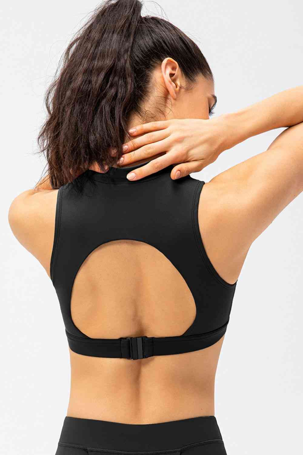 Antique White Go Hard Full Size Cropped Cutout Back Zipper Front Active Tank Top activewear