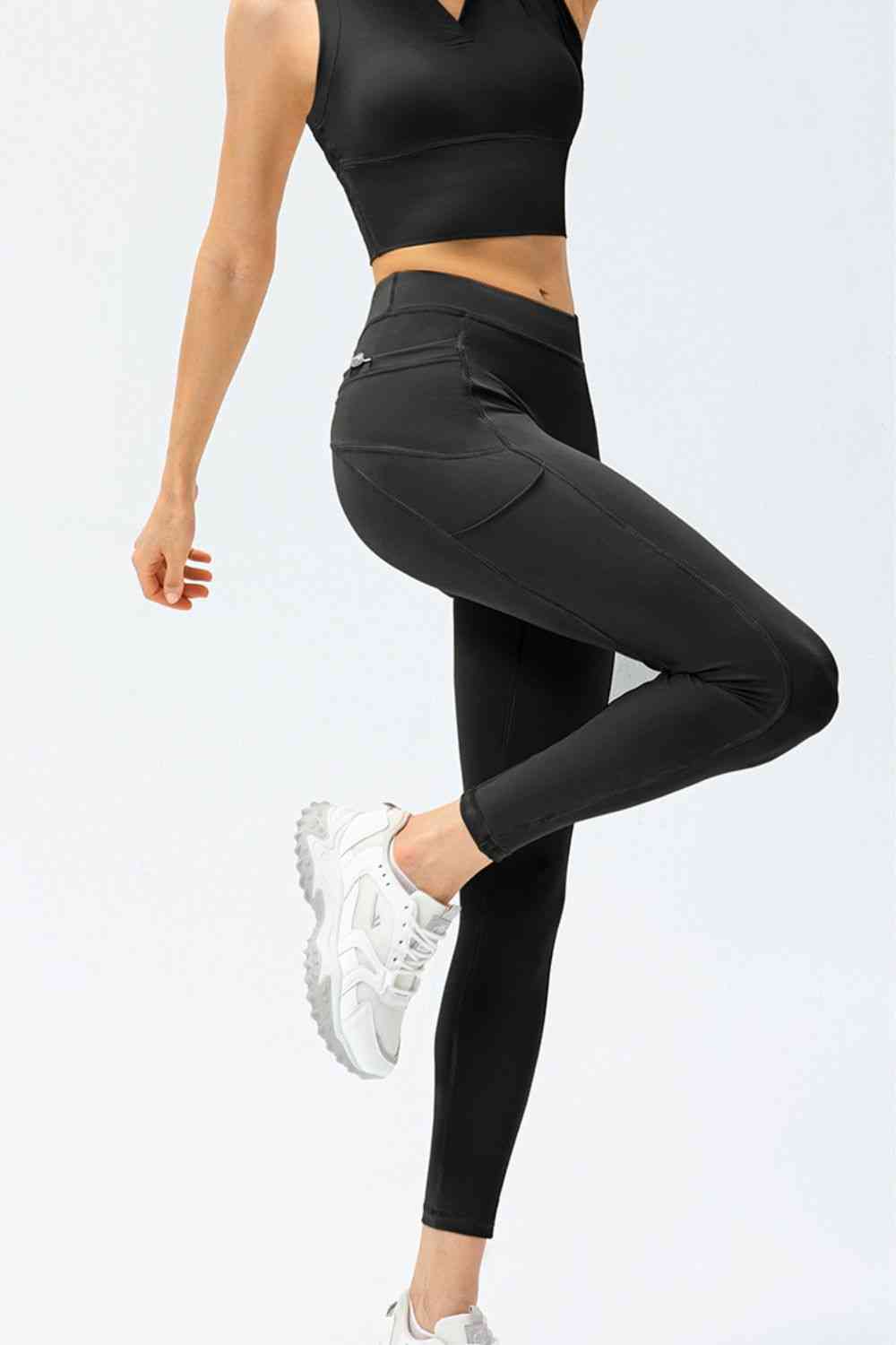 Dark Slate Gray Full Size Slim Fit High Waist Long Sports Pants with Pockets activewear