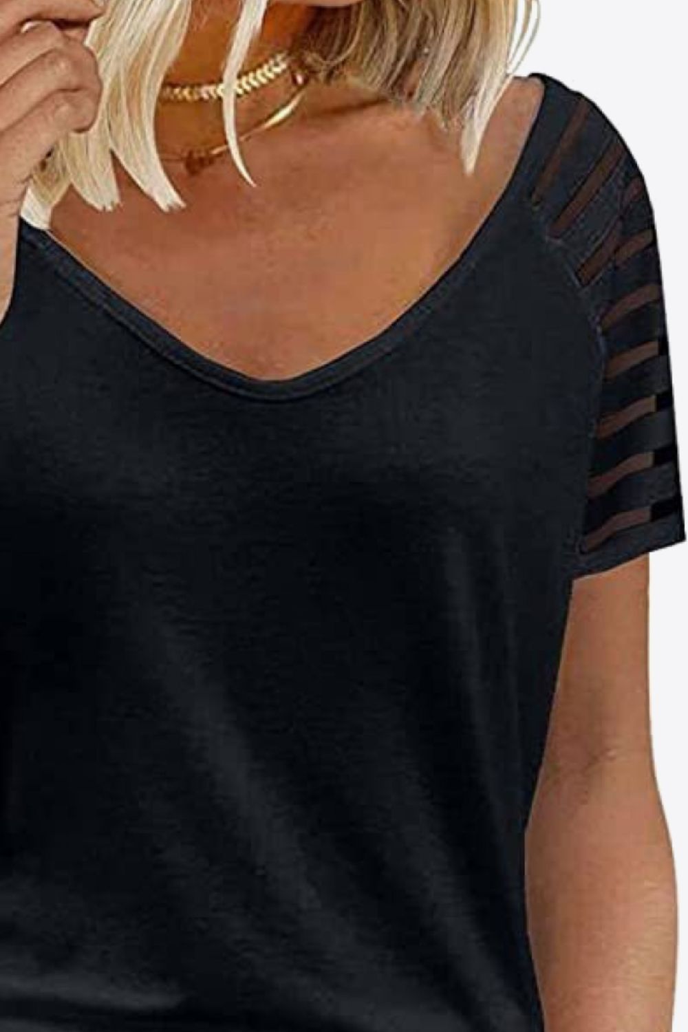 Black V-Neck Raglan Sleeve Tee Tops