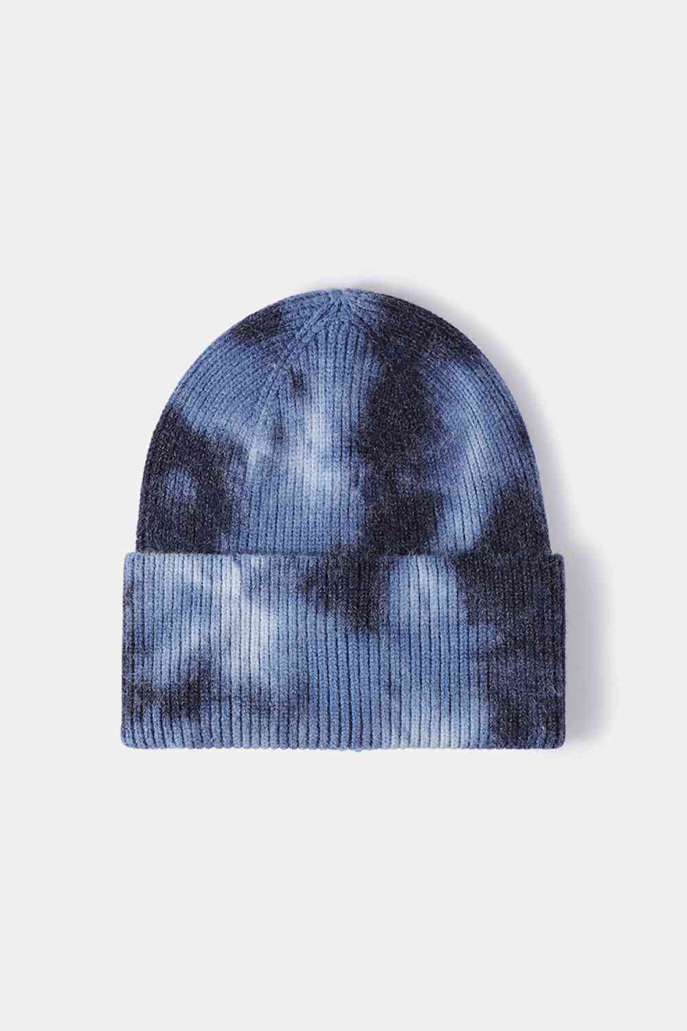 Dark Slate Gray Tie-Dye Cuffed Rib-Knit Beanie Hat Winter Accessories