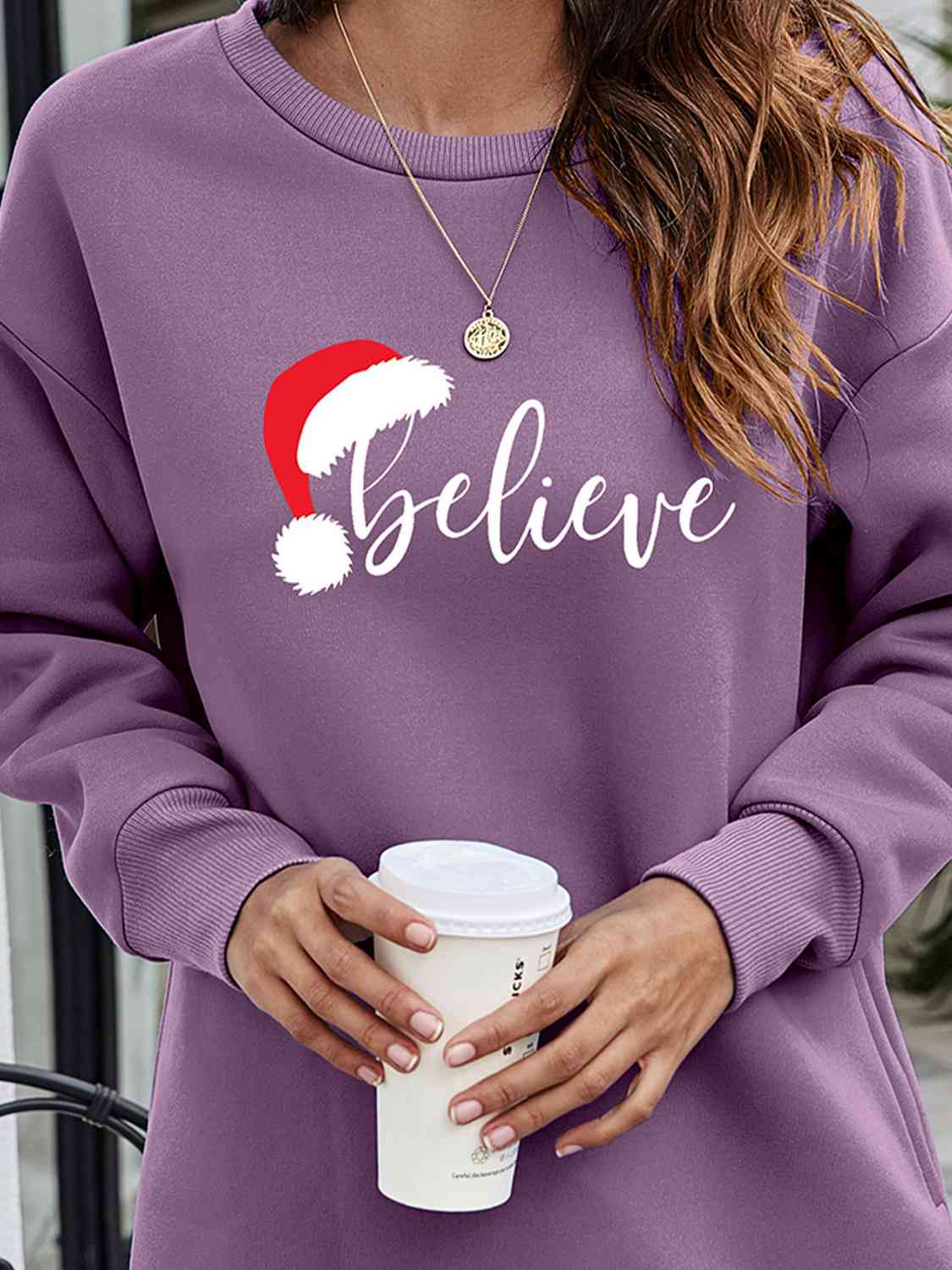 Dim Gray BELIEVE Graphic Tunic Sweatshirt Gifts
