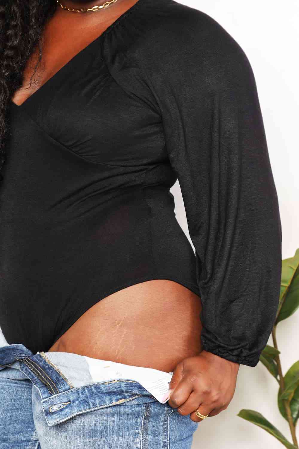 Tan Culture Code Full Size V- Neck Bodysuit Work Attire