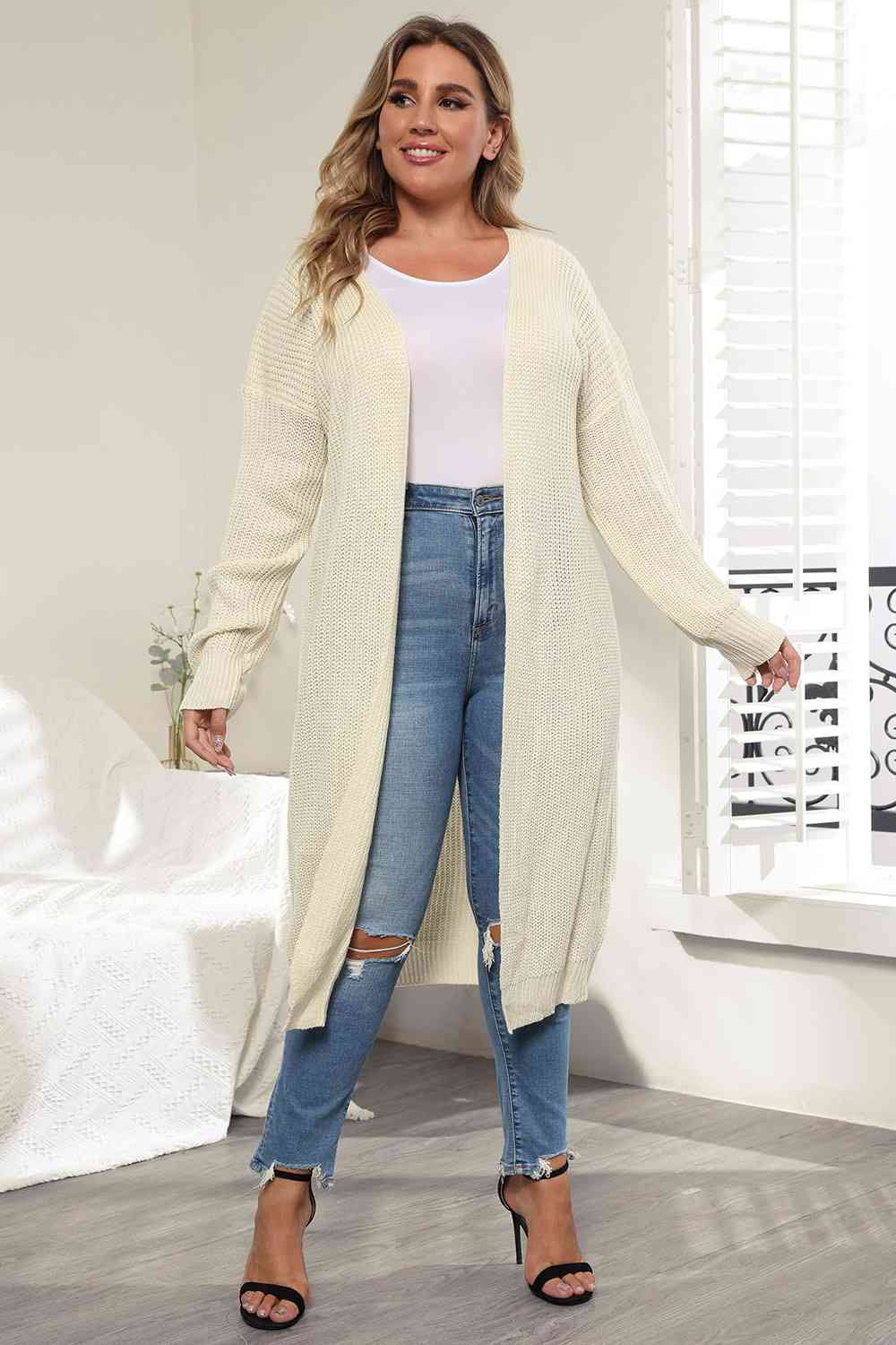 Light Gray Plus Size Open Front Long Sleeve Cardigan Plus Size Clothes