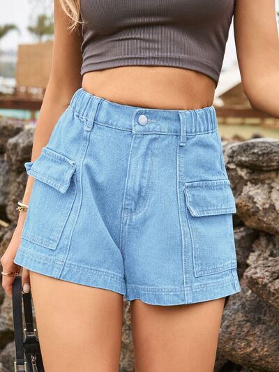 Dark Gray High Waist Denim Shorts with Pockets Denim