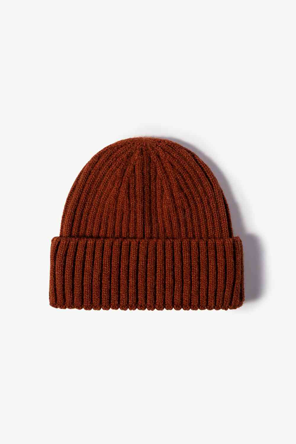 Dark Red Rib-Knit Cuff Beanie Winter Accessories