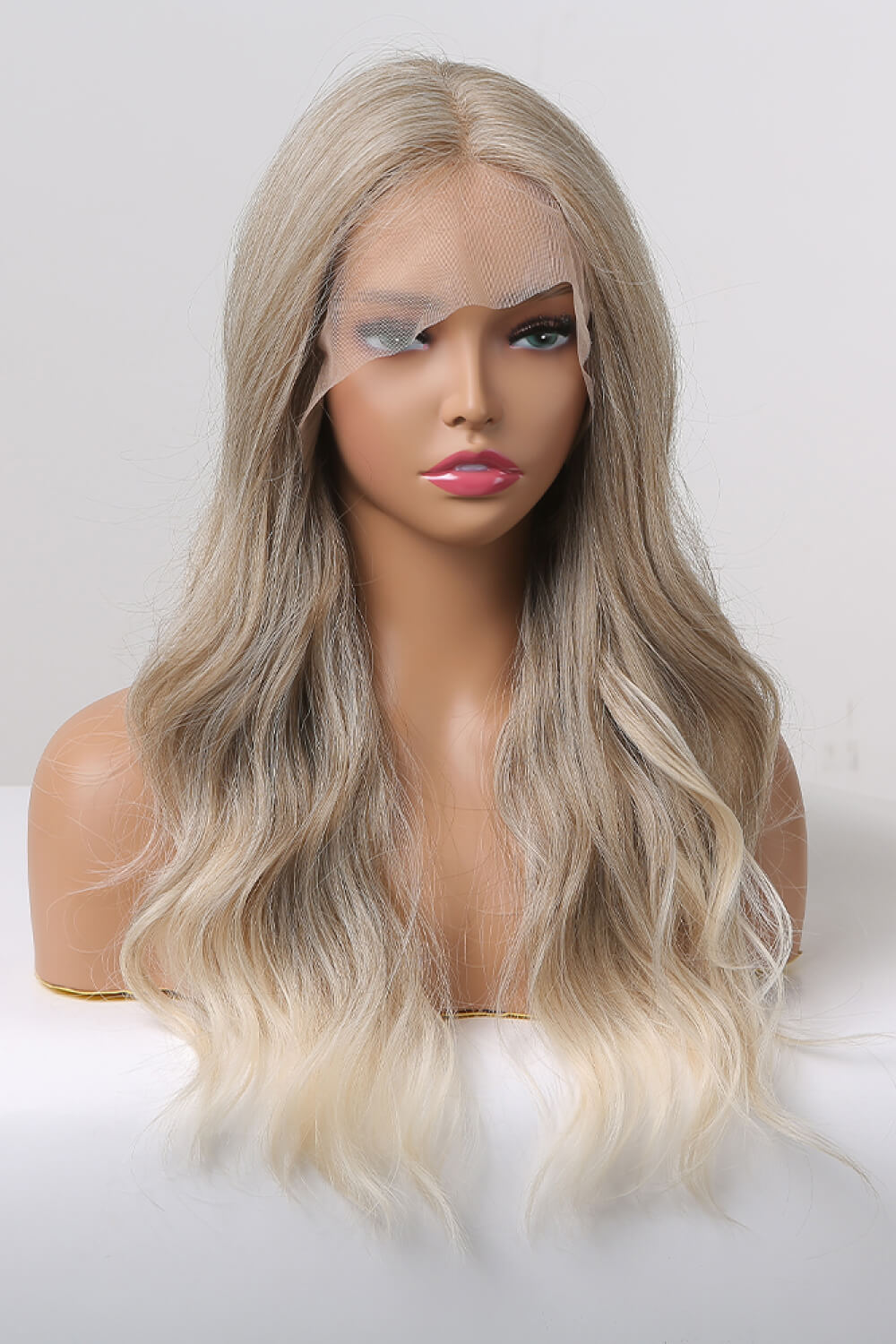 Gray Summer 13*2" Lace Front Wigs Synthetic Long Wave 24" 150% Density in Medium Blonde Highlights Wigs