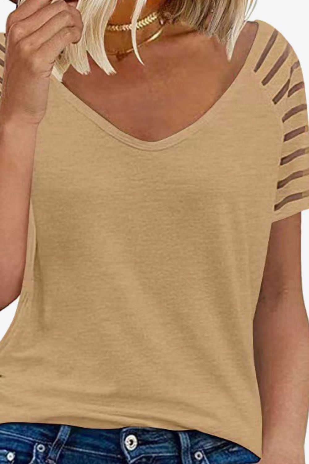 Rosy Brown V-Neck Raglan Sleeve Tee Tops