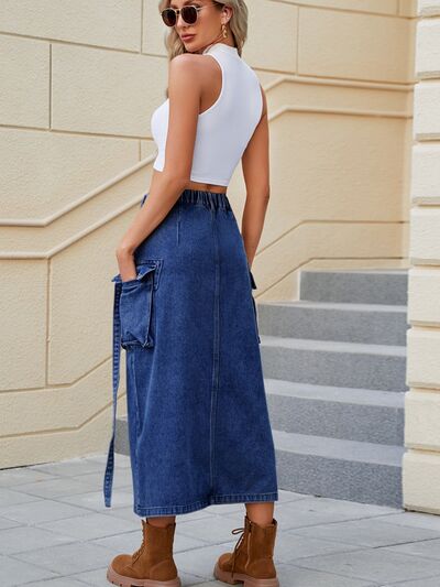 Gray That's Bae Slit Pocketed High Waist Denim Skirt Denim Skirt