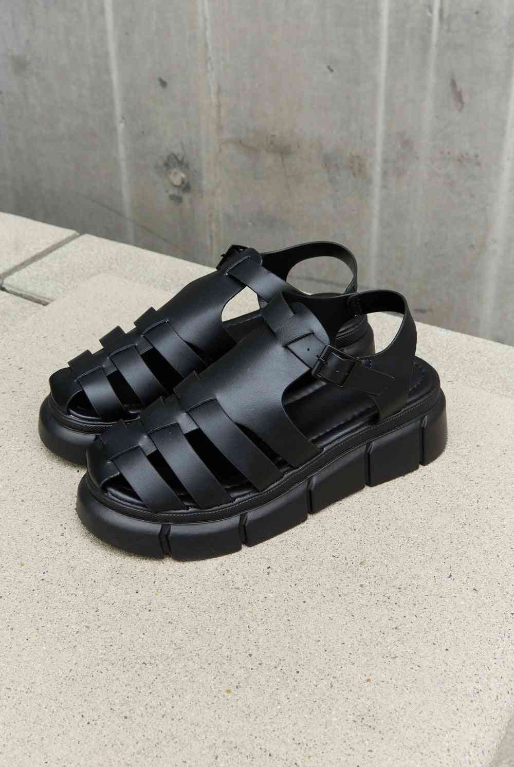 Gray Qupid Platform Cage Stap Sandal in Black Sandals