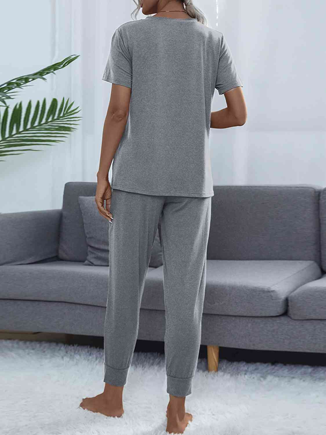 Dim Gray Round Neck Short Sleeve Top and Pants Set Loungewear