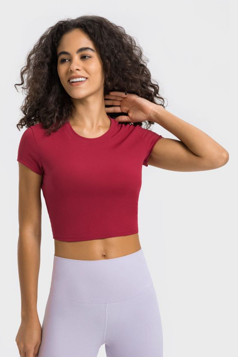 Light Gray Round Neck Short Sleeve Cropped Sports T-Shirt activewear