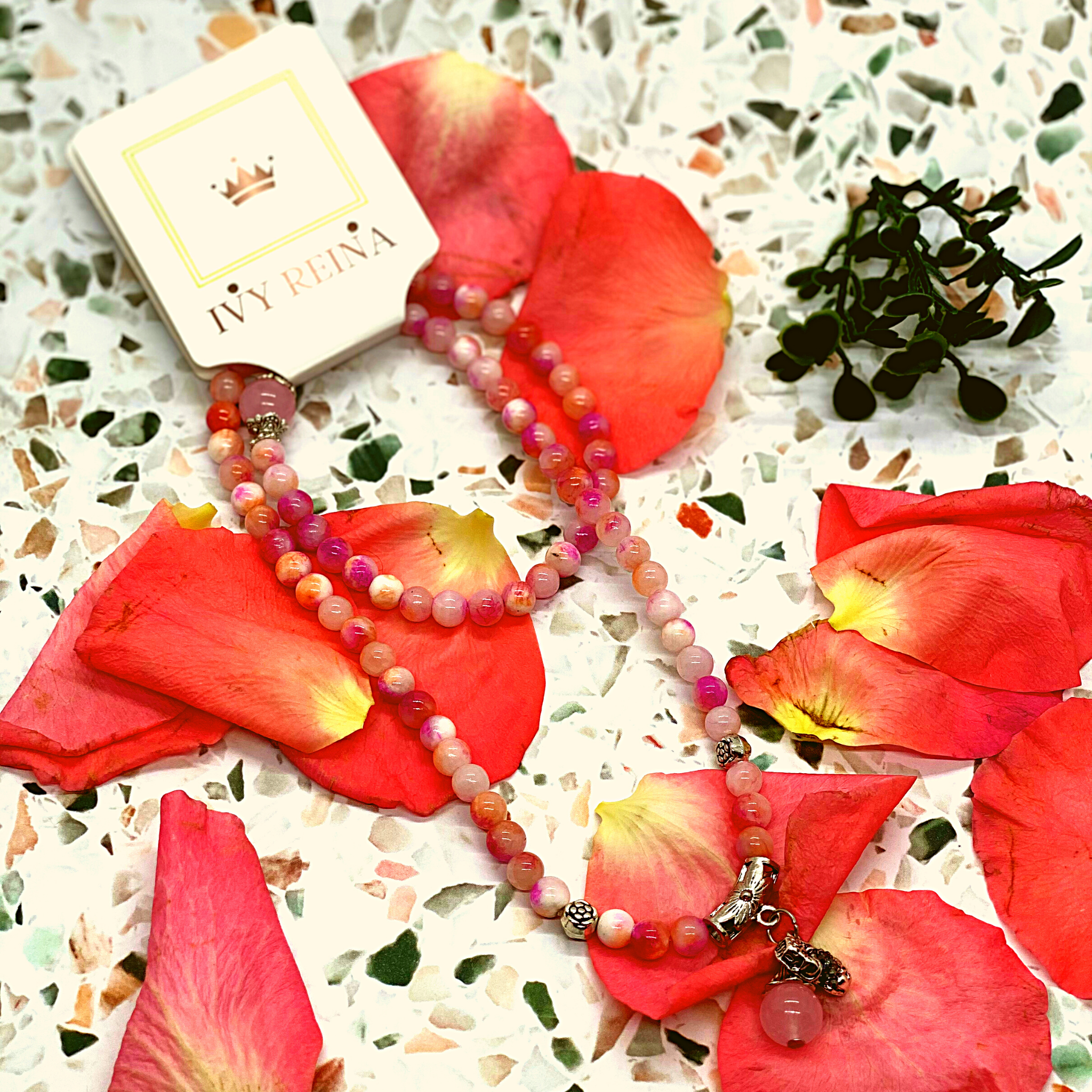 Orange Red Rose quartz beaded necklace Necklace