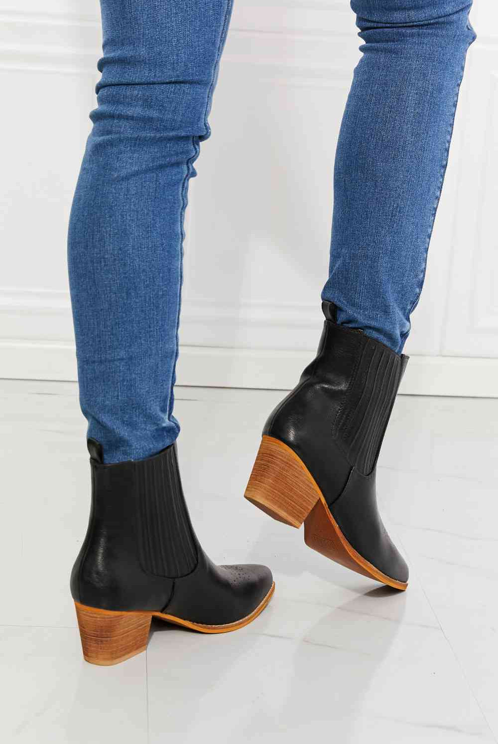 Dark Slate Gray MMShoes Love the Journey Stacked Heel Chelsea Boot in Black Shoes