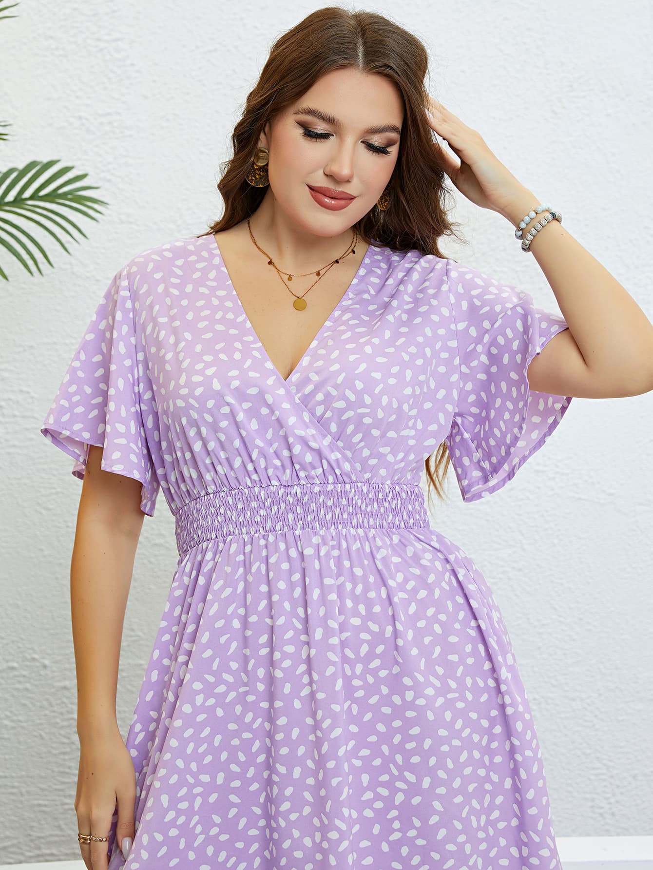 Thistle Love Is Beautiful Plus Size Printed Smocked Waist Surplice Dress Midi Dresses