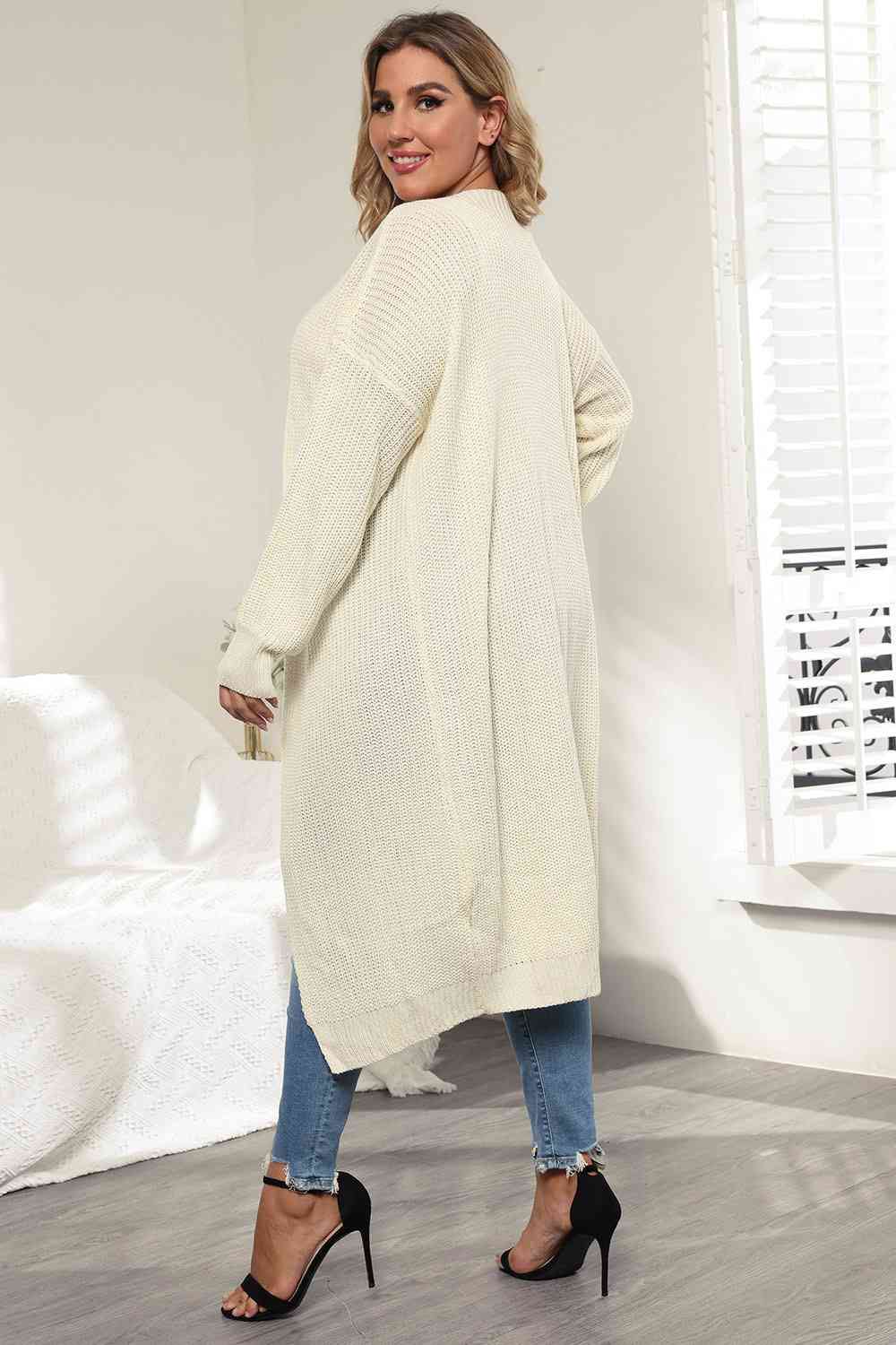 Light Gray Plus Size Open Front Long Sleeve Cardigan Plus Size Clothes