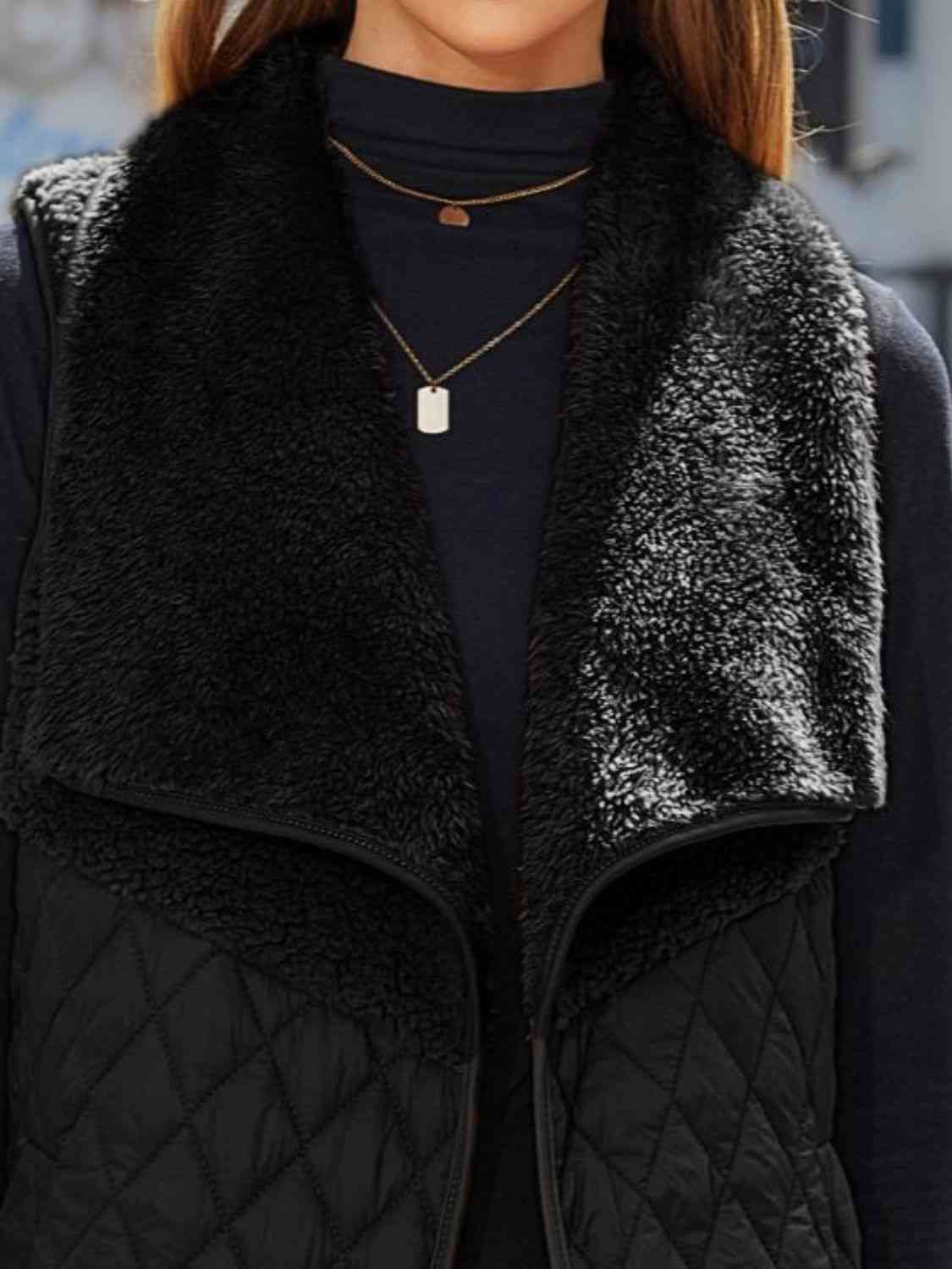 Black Open Front Collared Vest Winter Accessories