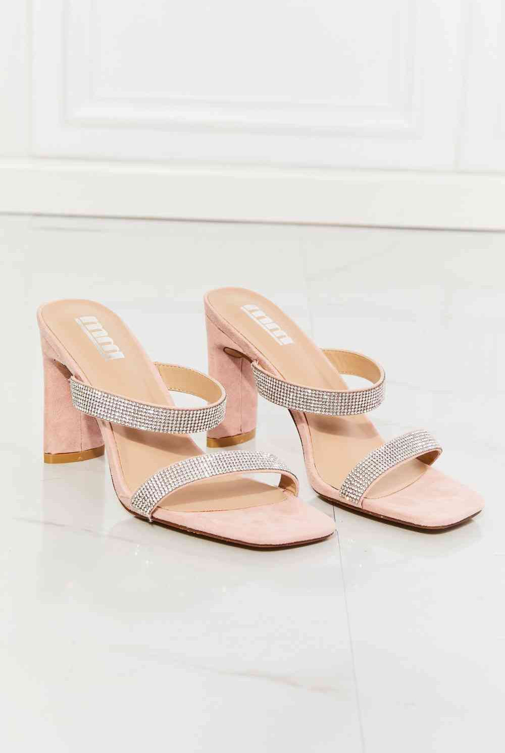 Antique White MMShoes Leave A Little Sparkle Rhinestone Block Heel Sandal in Pink Shoes