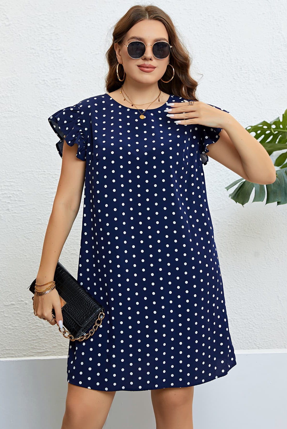 Midnight Blue See You Later Boy Plus Size Polka Dot Round Neck Dress Plus Size Dresses