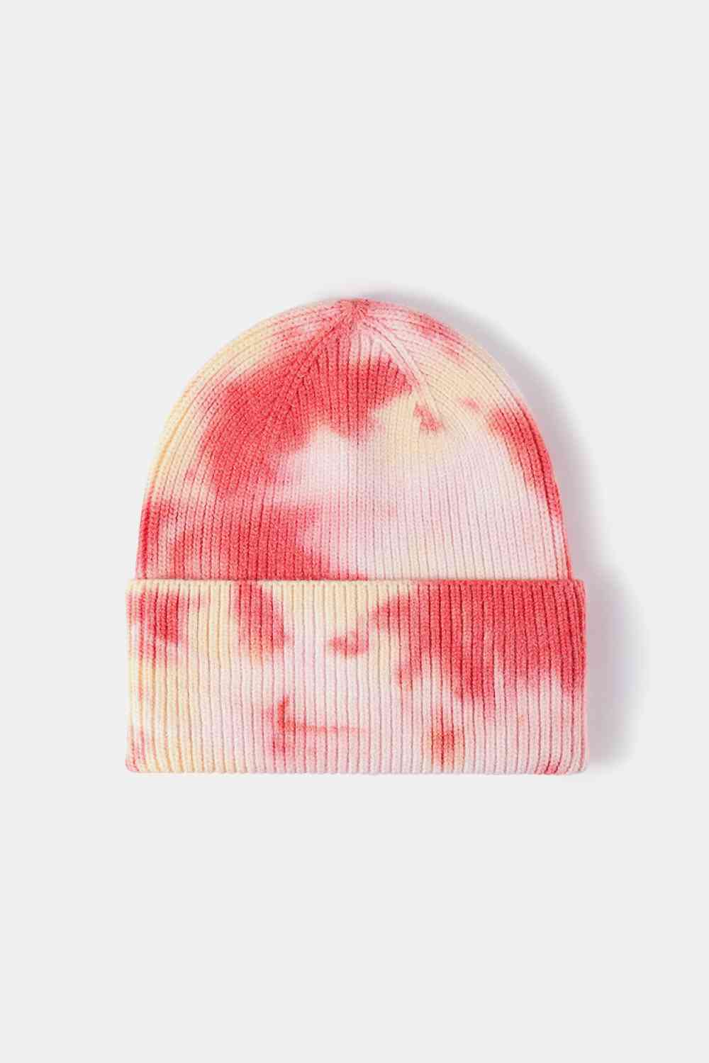Beige Tie-Dye Cuffed Rib-Knit Beanie Hat Winter Accessories