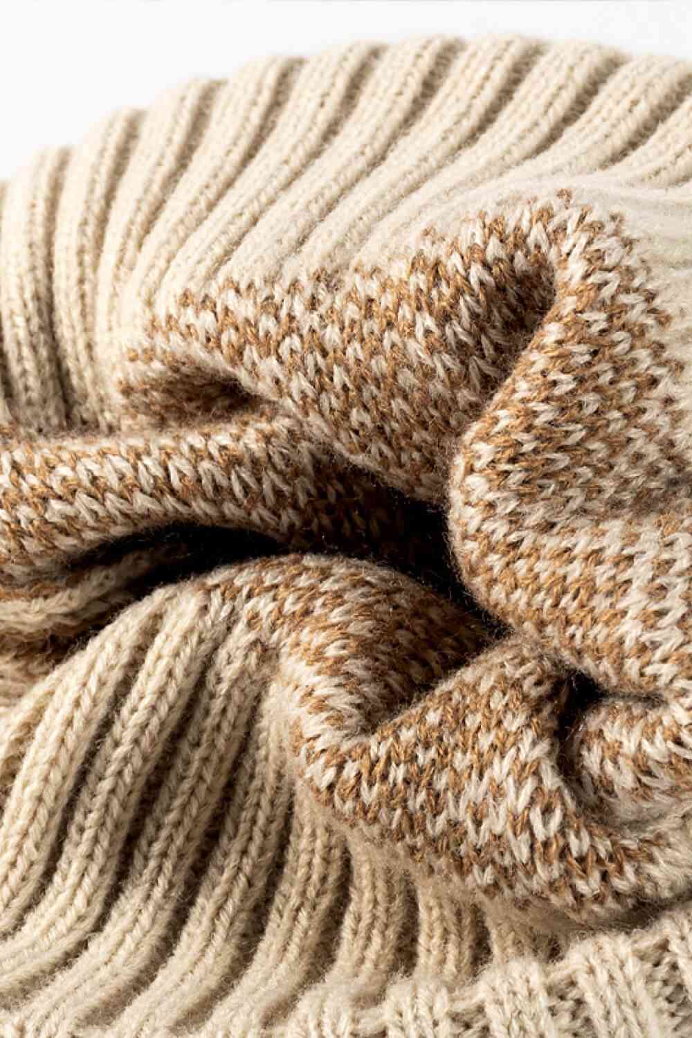 Tan Leopard Pom-Pom Cuffed Beanie Winter Accessories