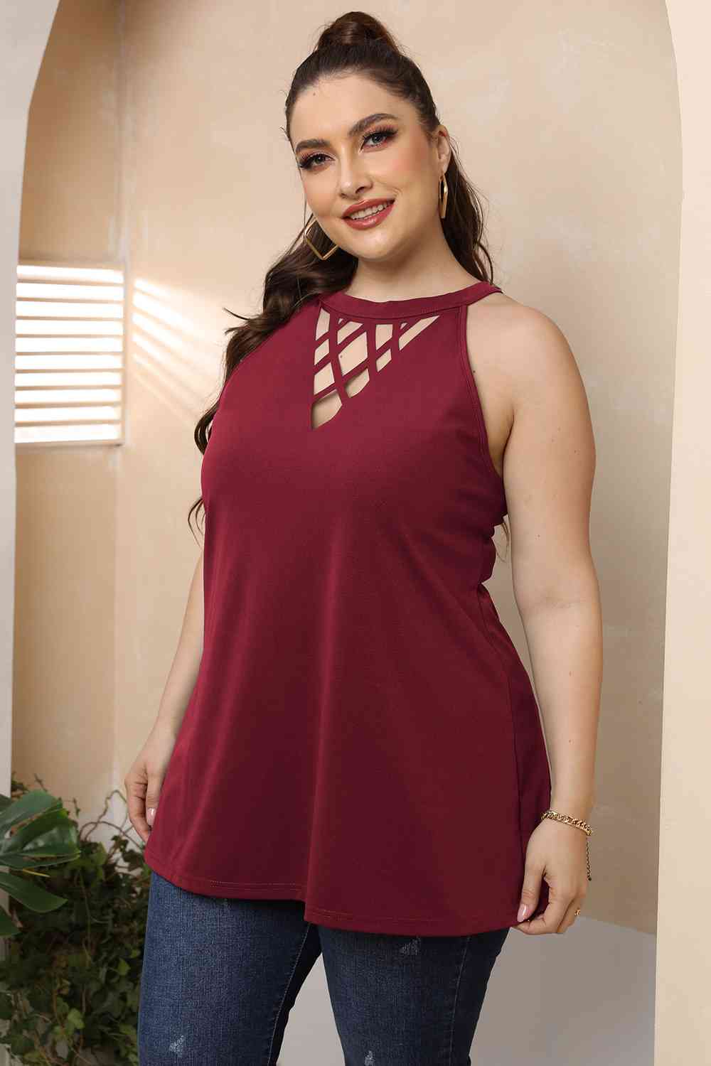 Tan Plus Size Halter Neck Cutout Sleeveless Dress Plus Size Clothes