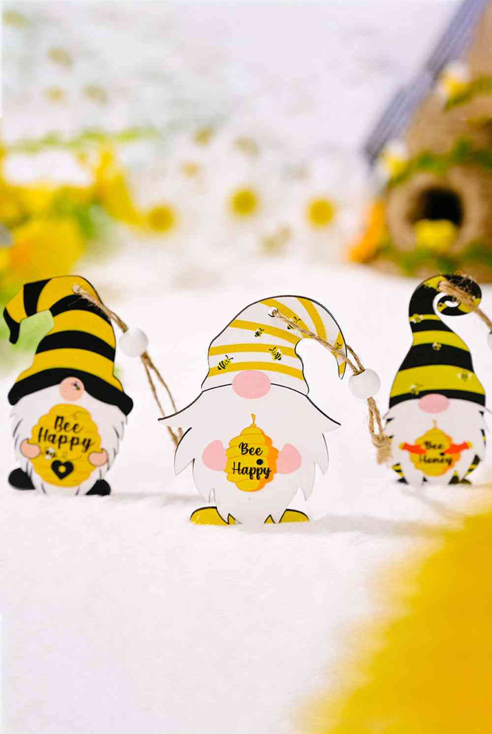 Antique White 3-Pack Bee Wood Gnome Ornaments Gifts