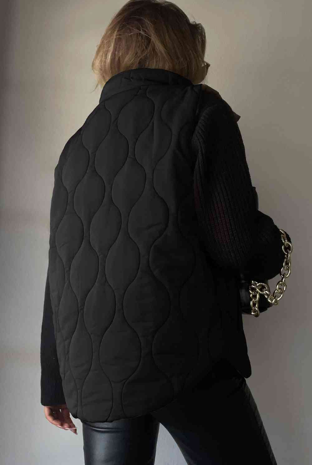 Black Collared Neck Vest with Pockets Winter Accessories