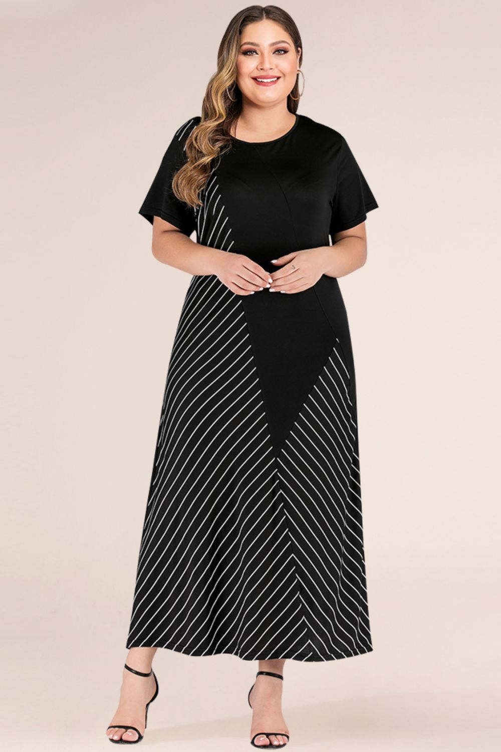 Black Plus Size Striped Color Block Tee Dress Plus Size Clothes