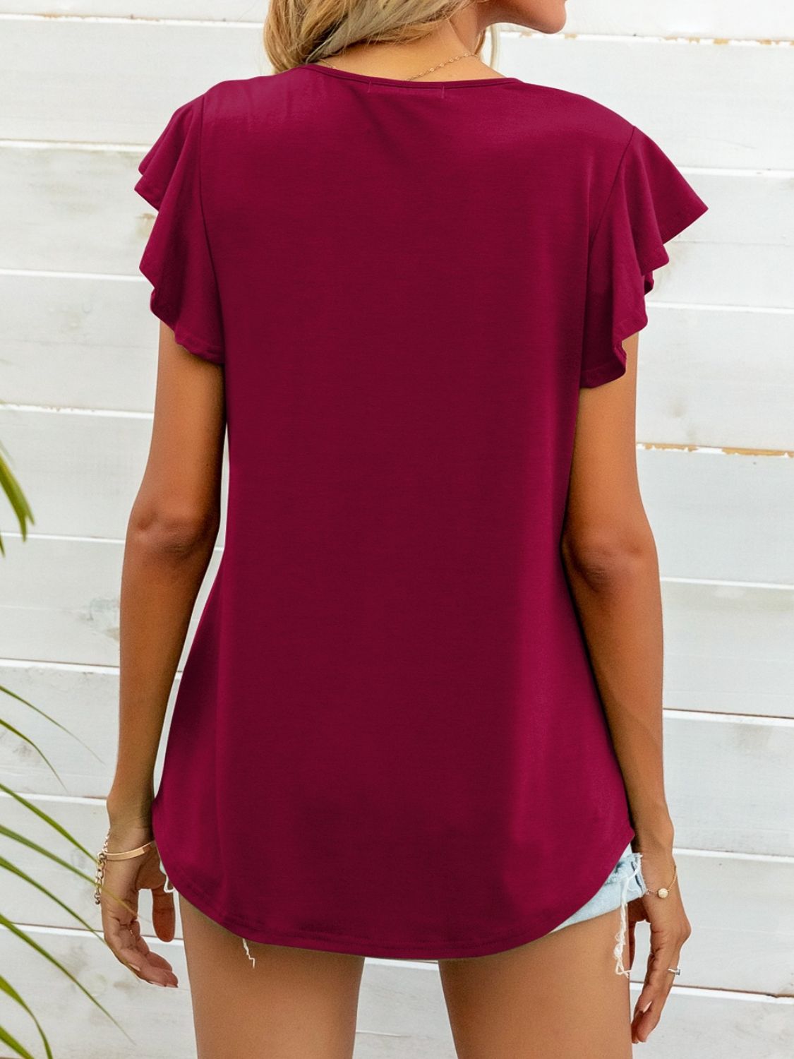 Brown Round Neck Butterfly Sleeve Top Tops