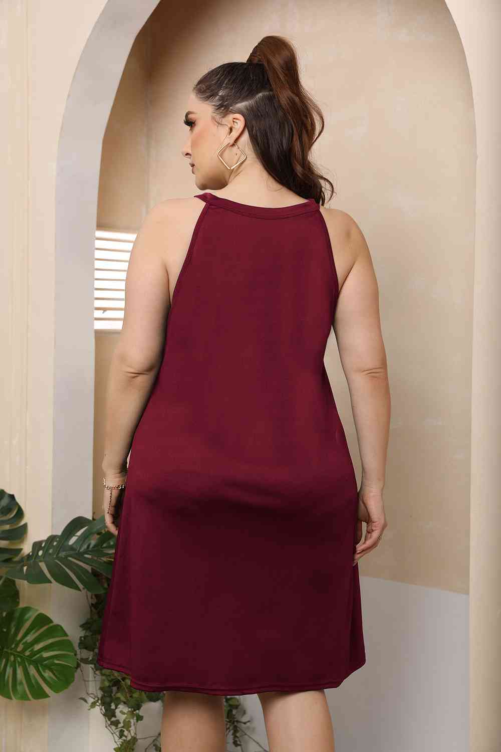 Tan Plus Size Cutout Round Neck Sleeveless Dress Plus Size Clothes