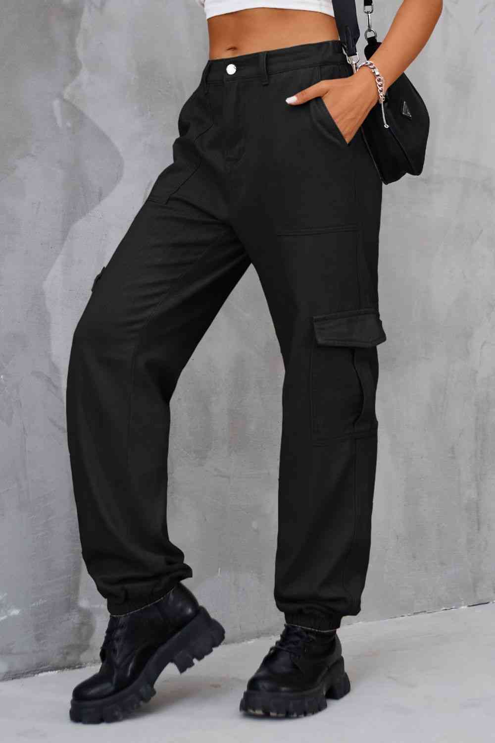 Dark Gray Buttoned High Waist Jeans with Pockets Denim